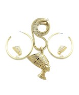 Women&#39;s Gold-Plated Egyptian Queen Nefertiti Necklace &amp; Hoop Earring Set - £18.63 GBP