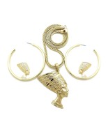 Women&#39;s Gold-Plated Egyptian Queen Nefertiti Necklace &amp; Hoop Earring Set - $23.75