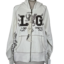 Cream Lake George NY Zip Up Hooded Sweatshirt Size XL - £19.55 GBP