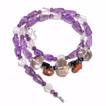 Natural Amethyst Smoky Quartz Carnelian Gemstone Beads Necklace 17&quot; UB-4659 - £7.82 GBP