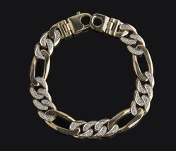 1.50 TCW Diamond Men&#39;s Figaro Link Bracelet 14k Yellow Gold - £4,726.68 GBP
