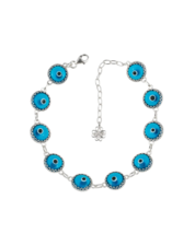 Lapis Blue Evil Eye Sterling Silver Women Adjustable Link Bracelet - £19.55 GBP