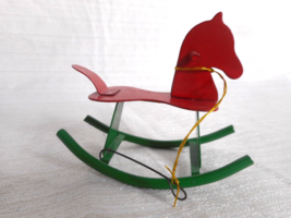 Metal Rocking Horse Christmas Ornament Retro Toy Country Cowboy Saddle 2 3/4&quot; T - £7.98 GBP