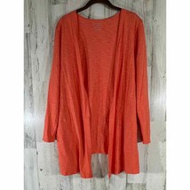 Chicos The Ultimate Tee Orange Coral Slub Knit Cardigan Size 2 Large READ - £13.68 GBP
