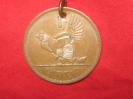 Authentic VINTAGE Antique Rustic Irish Ireland Hen/Harp Coin Pendant Necklace - £4.74 GBP