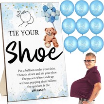 51 Pcs Tie Your Shoe Baby Shower Game Sign Wooden Bear Baby Shower Sign Baby Gif - £21.86 GBP