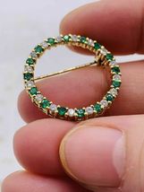 1.30Ct Round Cut Simulated Emerald Brooch Pin  Gold Plated 925 Silver - £105.08 GBP