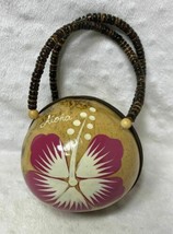 Aloha Hawaii Coconut Purse with Hand Painted Pink and White Hibiscus - $22.00