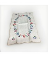 Vintage Hand Embroidered Floral Linen Tray Cloth - 19x13” - €14,40 EUR