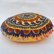 Round Throw Pillow Bohemian Round Pillow Cushion Covers Indian Embroidered Color - £10.35 GBP+