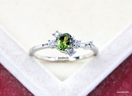 Dainty Green Tourmaline Statement ring, Natural gemstone ring, 925 silver - £25.10 GBP