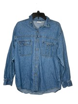 Arizona Womens Shirt Denim Vintage Button-Up Long Sleeve Cotton Light Bl... - £14.27 GBP
