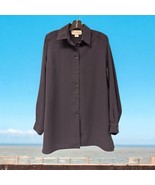 NYGARD Collection Navy Blue Blouse Collard Button Up Tunic Vintage Caree... - $40.60 CAD