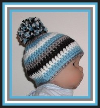 Gray Black Baby Boys Beanie Newborn Blue White Stripes Boy Infant 0-6 Months Old - £9.00 GBP