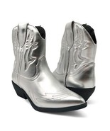 Soda Rigging-S Size 7 Silver Metallic Western Stitch Block Heel Ankle Boots - $39.99