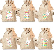 48 Pcs Easter Burlap Bags with Bunny Tag 4 x 6 Inch Easter Candy Bags Bunny Line - £23.39 GBP