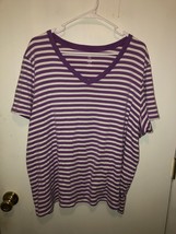 Lands End Womens Plus SZ 3X Shaped Striped V Neck Short Sleeve Cotton Shirt - $8.90