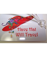 12 WHITE LUGGAGE TAGS RED HAT PURPLE TRIM &amp; STRAP FOR LADIES OF SOCIETY ... - $78.99