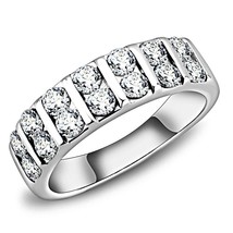 Round Cut Double Row CZ Band Stainless Steel Wedding Engagement Ring Size 5-10 - £50.13 GBP