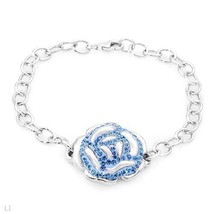 $179 Designer Rose Sculpted Blue Crystals .925 Sterling Silver BRACELET**1 Left! - £39.08 GBP