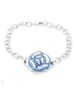 $179 DESIGNER ROSE SCULPTED BLUE CRYSTALS .925 STERLING SILVER BRACELET*... - $41.01 CAD