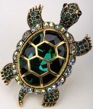 Big turtle stretch ring antique gold silver color W crystal silk scarf jewelry g - £13.63 GBP