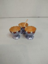 Set of 3 Japan Lusterware Peach Hand Painted Floral Salt Cellar Bowls On... - £6.79 GBP