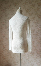 Ivory White Retro Mock Neck Lace Blouse Women Plus Size Long Sleeve Lace Blouse image 4