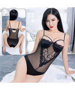 Women Strappy Sheer Mesh Lingerie High Cut Leotard Luxury Babydoll Lace ... - £11.03 GBP