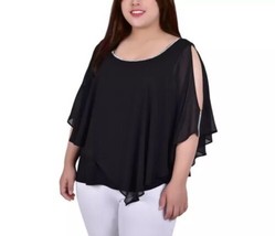 NY Collection Petite Chiffon Poncho with Sparkle Accents Black Size Large LP NEW - £19.54 GBP