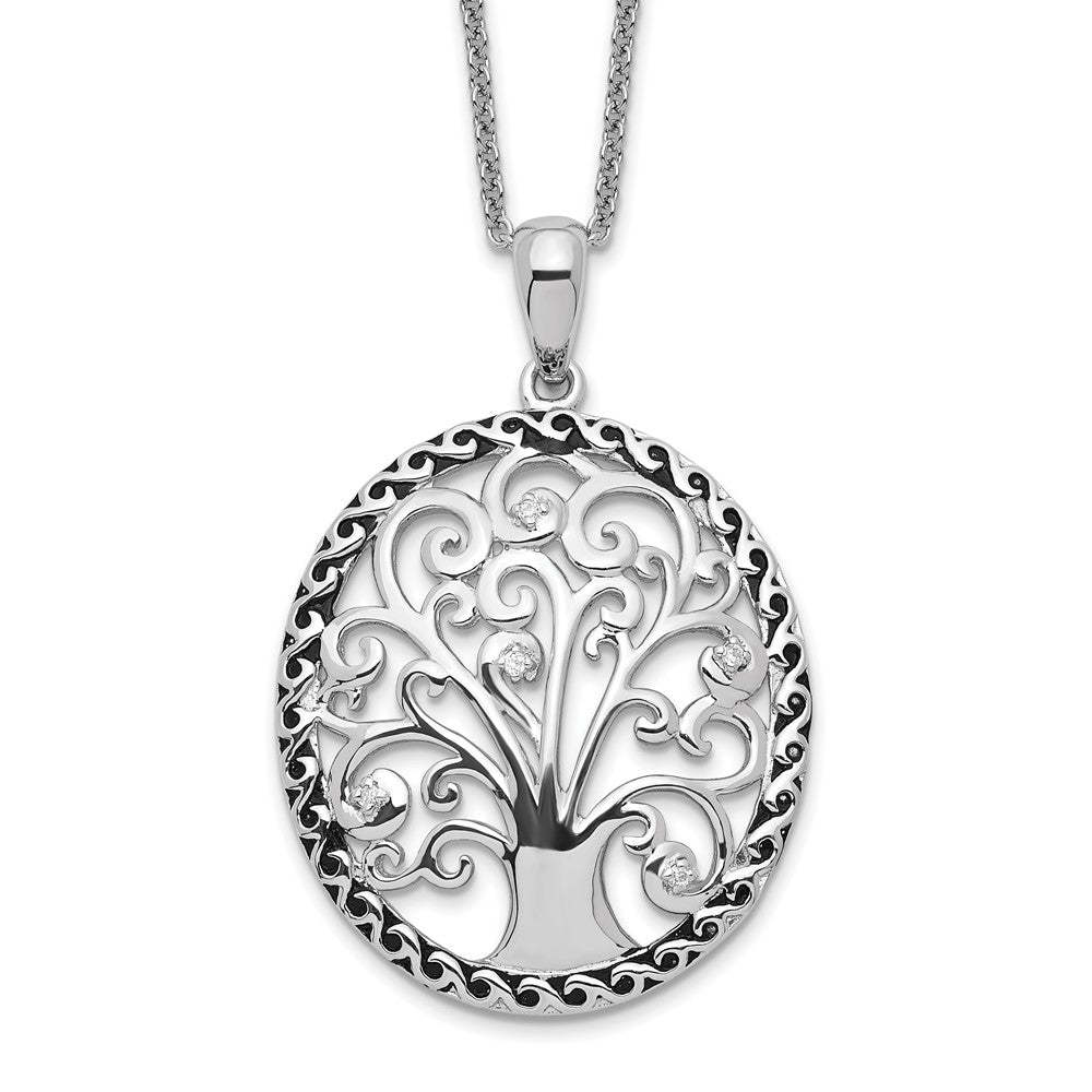 SE Sterling Silver Rhodium-plated CZ Antiqued Tree of Life 18in Necklace - $145.00