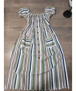 Peach love California Multi Colored Stiped Off Shoulder Midi Dress Front... - $28.67 CAD