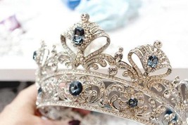 Beautiful Crafted 35 CT Rosecut Diamond And 15 CT Sapphire bridal Tiara - Handma - £671.06 GBP