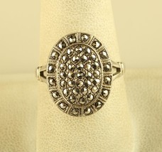 Antique Sterling Silver Art Deco Round Marcasite Ring Signed by Theda - £71.20 GBP
