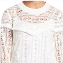 Trouve white lace fringe crew neck sweater top women’s size M - £15.76 GBP