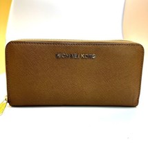 Michael Kors Travel Zip Around Brown Saffiano Leather Continental Wallet - $32.71