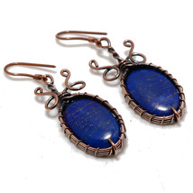 Lapis Lazuli Gemstone Copper Wire Wrap Drop Dangle Earrings Jewelry 2.30&quot; SA 28 - £3.92 GBP