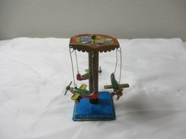 Vintage 50s-60s Airplane Wind-up Lever Tin Toy Plane carousel - £62.98 GBP