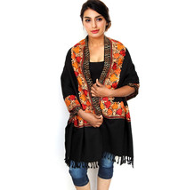 Women Aari Kashmir Stole Multi Color Flower Embroidered Wool Shawl Cashmere - £62.95 GBP