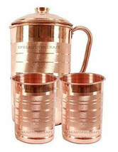 Beautiful Copper Water Pitcher Jug 2 Serving Tumbler Glass 300ML Health Benefits - £29.11 GBP