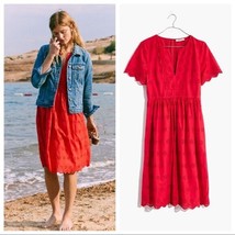 NWT Madewell Scalloped Eyelet Midi Dress Size 2 Split Neck Coral Red $150 - £50.68 GBP