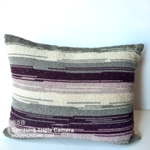 Fully Beaded Boho Stripe Purple Zip Pillow Decorative Accent Home Lumbar Luxury - £59.94 GBP