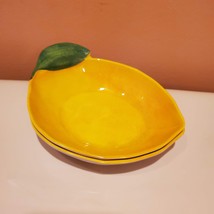 Lemon Tidbit Bowls, set of 2 Citrus shape Snack Dishes, Yellow Trinket Trays image 2