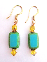 NEW dangle drop earrings Pierced Ears Euro-wire Turquoise Stones &amp; yello... - $7.91