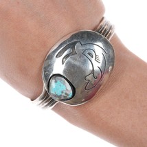 6 3/8&quot; Navajo Silver Overlay cuff bracelet with turquoise - £177.50 GBP
