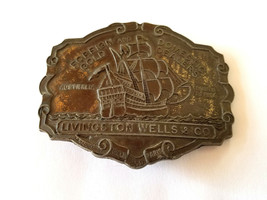 Vintage Foreign and Domestic Gold Dealers Livingston Wells &amp; Co. Belt Buckle - £7.02 GBP