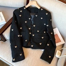 Fashion High Street Heart Shape Decoration Tweed Jacket Short Coat Fall Winter F - £101.16 GBP