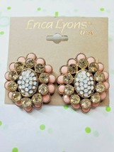 Erica Lyons Gold Tone Post Back Gemstone Earrings Pink Yellow Opal New - £11.34 GBP