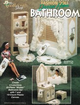 Plastic Canvas 11-1/2" Fashion Doll Barbie Dream Home Wicker Bathroom Patterns - $13.99