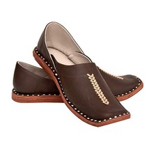 Mens Jutti Mojari Rajasthan ethnic Royal Flat Shoe US size 8-12 Brown Dolma - £29.62 GBP